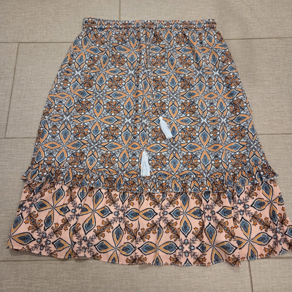 LOFT A-Line Skirt with Blue and Orange Floral Pattern